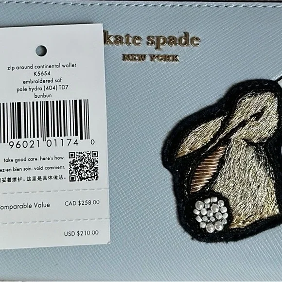 NWT Kate Spade Bunbun Bunny Zip Around Continental Wallet - Picture 9 of 10
